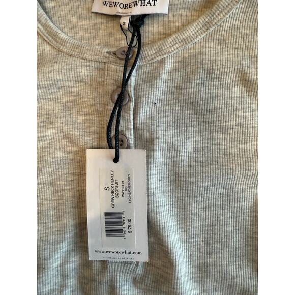 Who wore What X Revolve V-Neck Henley Bodysuit in Heather Grey sz Small - Picture 5 of 6